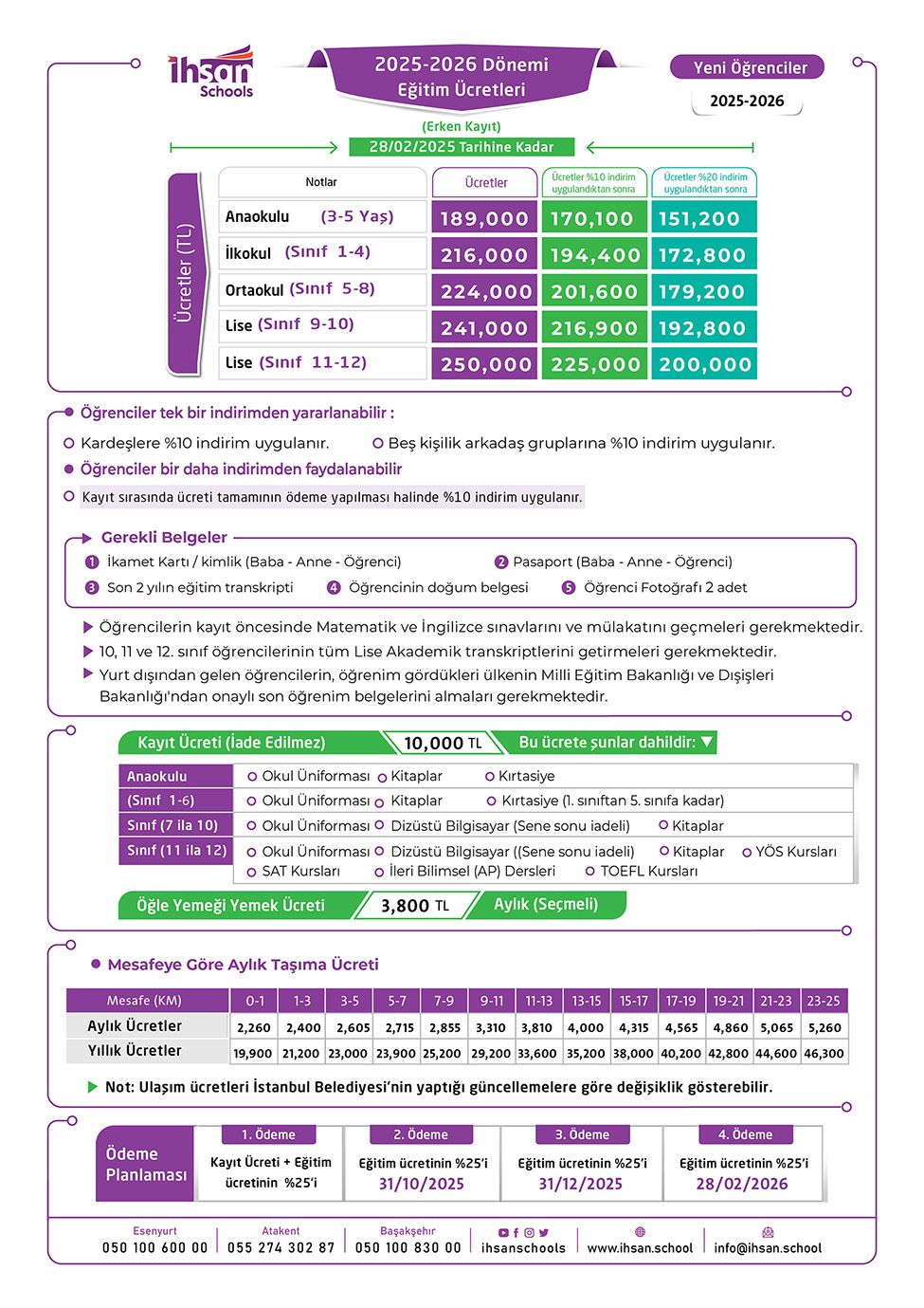 2025/2026 Yl Okul cretleri